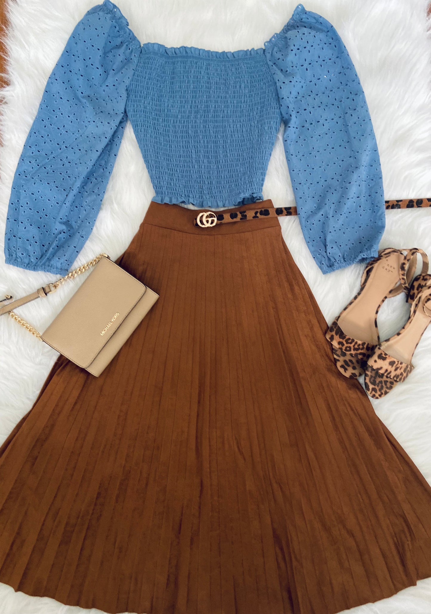 Blue Smocked Crop Top
